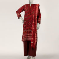 Lawn Maroon Stitched Suit - J. Junaid Jamshed
