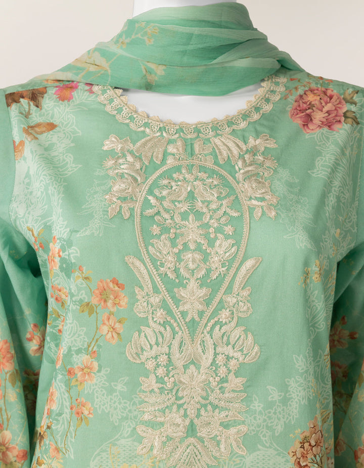 Lawn Ice Green Stitched Suit - J. Junaid Jamshed