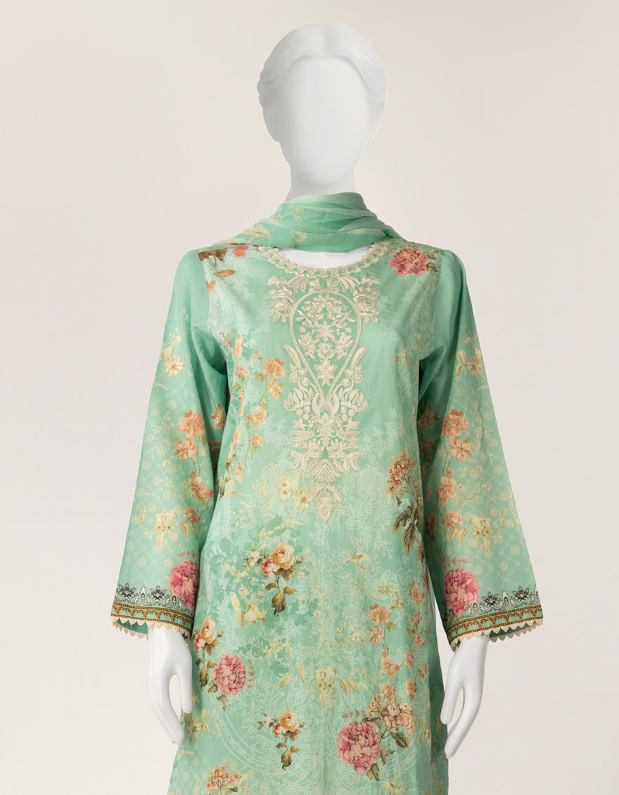 Lawn Ice Green Stitched Suit - J. Junaid Jamshed
