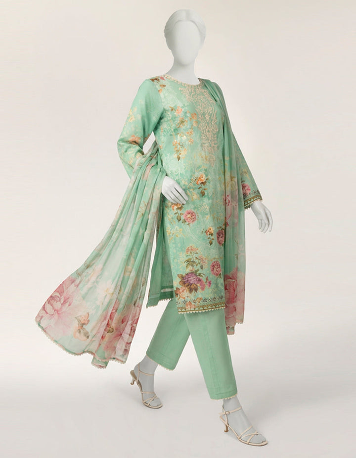 Lawn Ice Green Stitched Suit - J. Junaid Jamshed