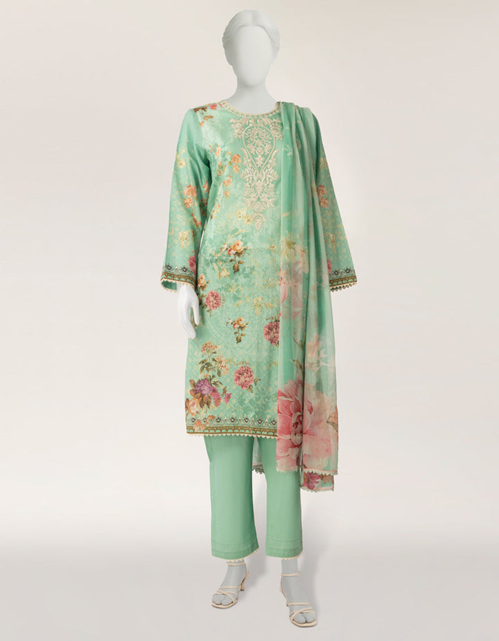 Lawn Ice Green Stitched Suit - J. Junaid Jamshed