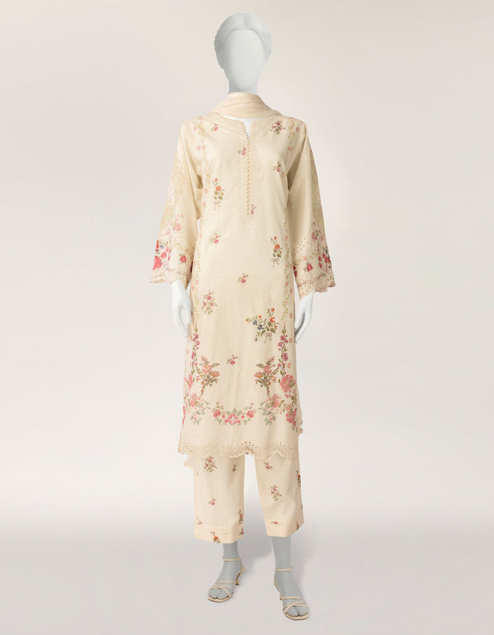 Lawn Silk Off White Stitched Suit - J. Junaid Jamshed