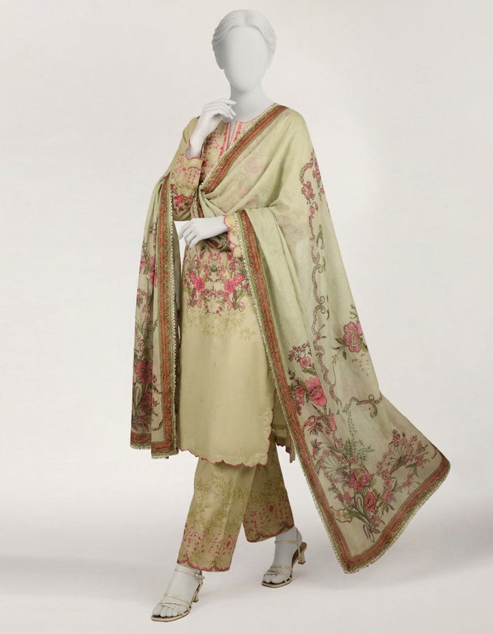 Lawn Green Stitched Suit - J. Junaid Jamshed