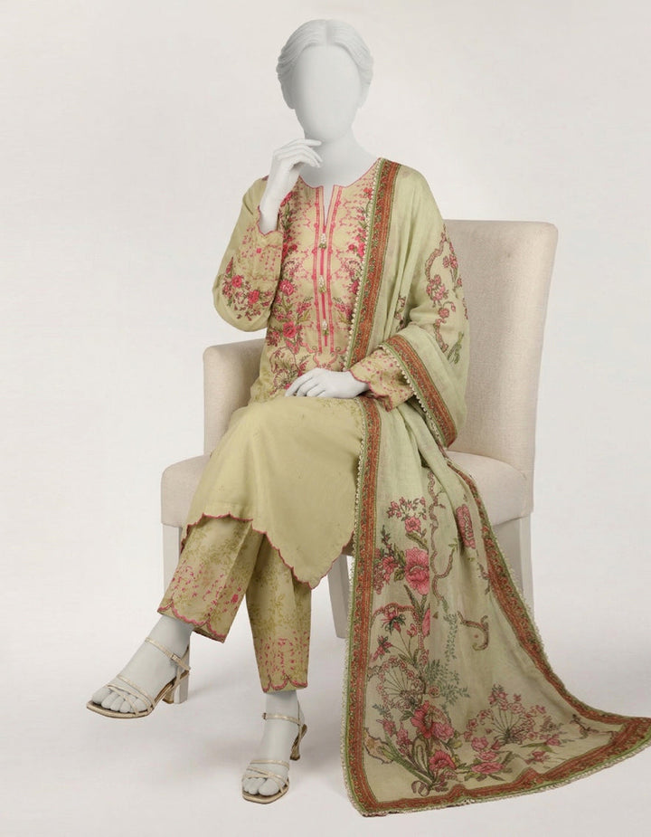 Lawn Green Stitched Suit - J. Junaid Jamshed