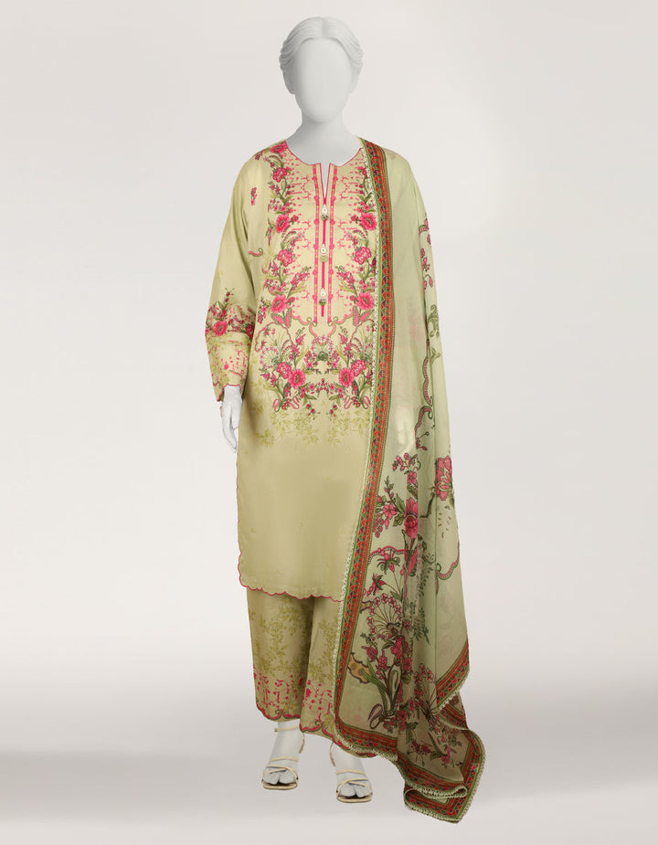 Lawn Green Stitched Suit - J. Junaid Jamshed