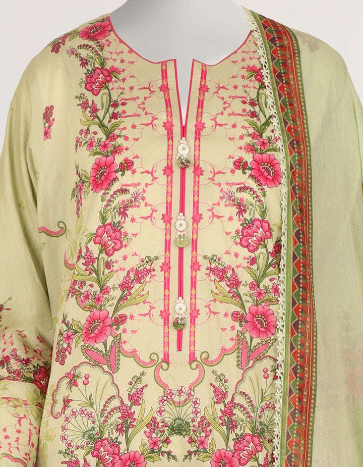 Lawn Green Stitched Suit - J. Junaid Jamshed