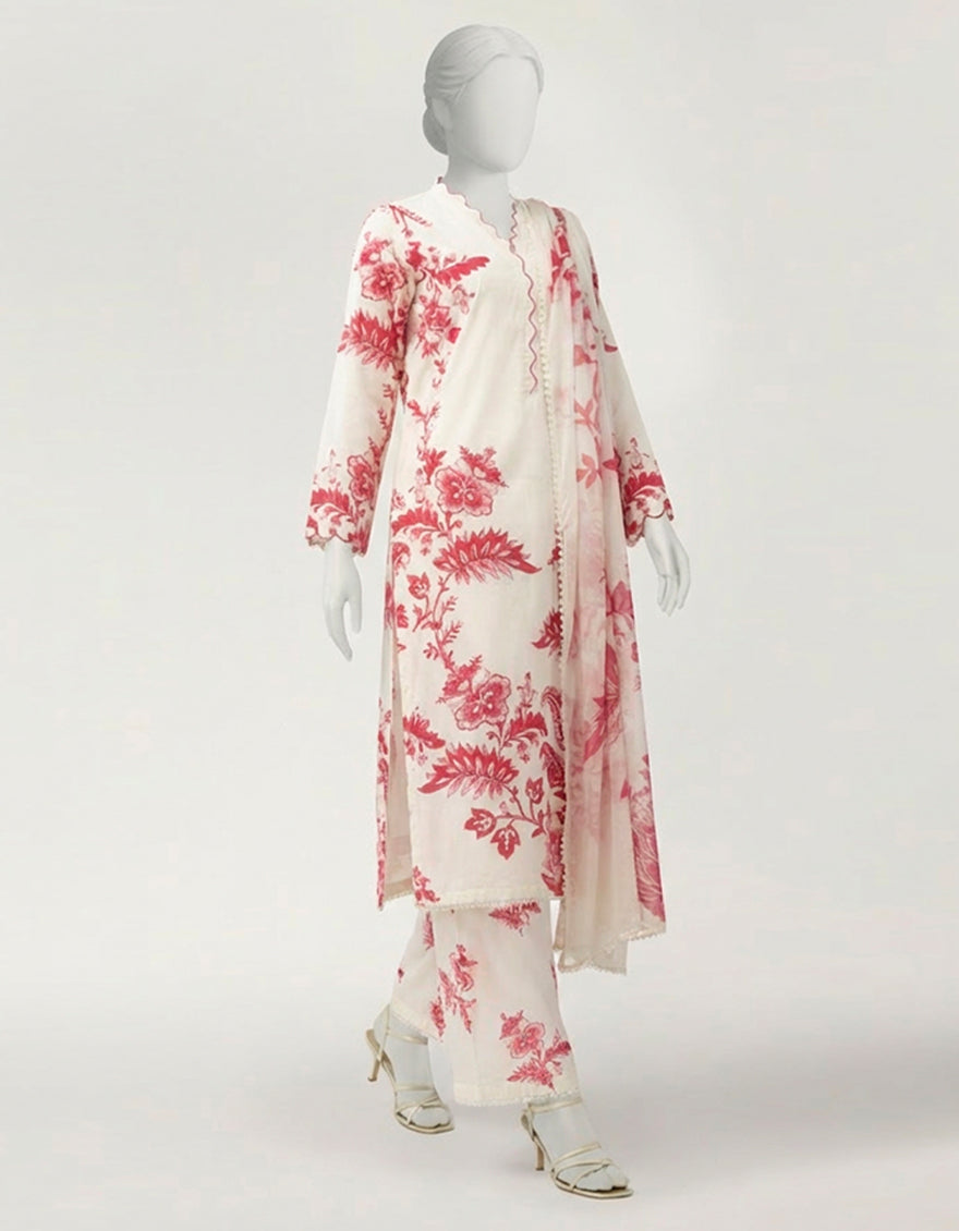 Lawn Off White Stitched Suit - J. Junaid Jamshed