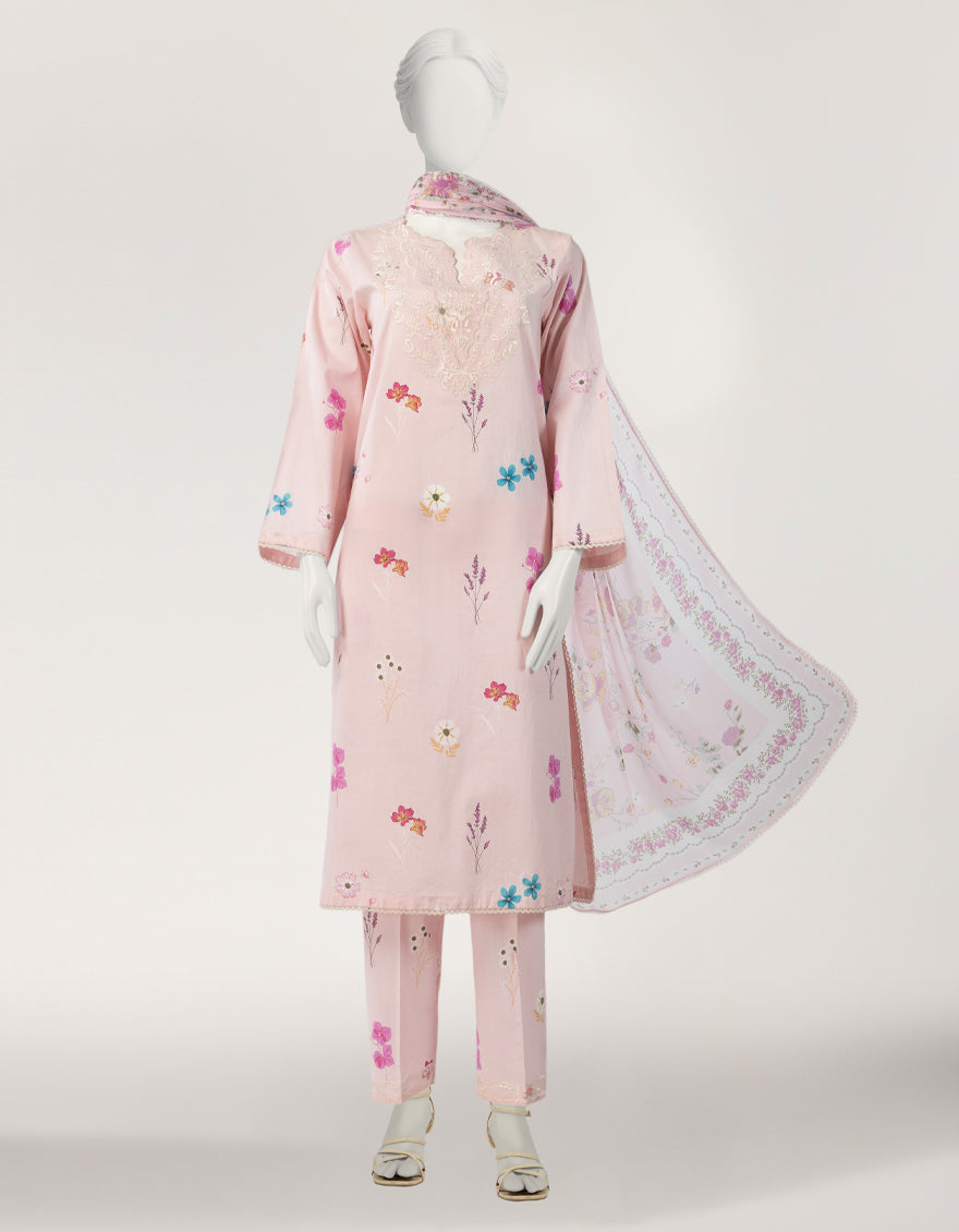 Lawn Pink Stitched Suit - J. Junaid Jamshed