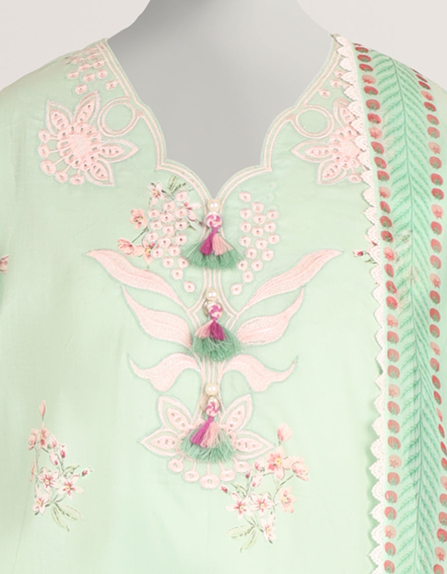 Lawn Green Stitched Suit - J. Junaid Jamshed