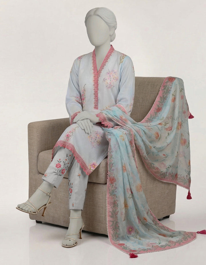 Lawn Sky Blue Stitched Suit - J. Junaid Jamshed