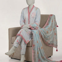 Lawn Sky Blue Stitched Suit - J. Junaid Jamshed