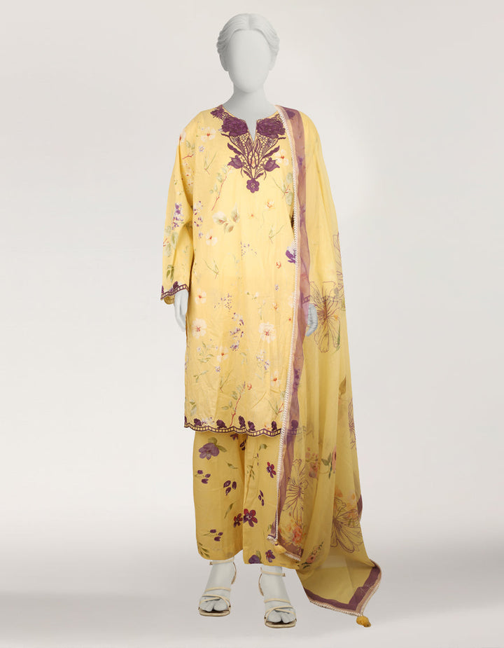 Lawn Yellow Stitched Suit - J. Junaid Jamshed