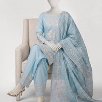 Raw Silk Sky Blue Stitched Suit - J. Junaid Jamshed