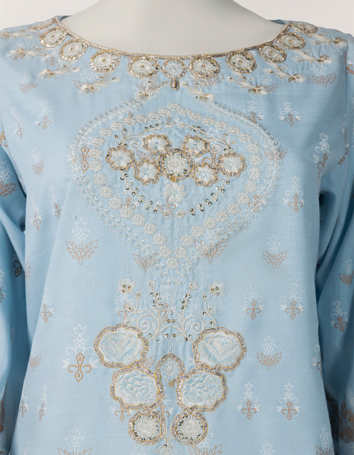 Raw Silk Sky Blue Stitched Suit - J. Junaid Jamshed