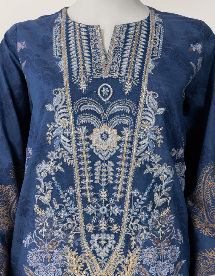 Raw Silk Blue Stitched Suit - J. Junaid Jamshed