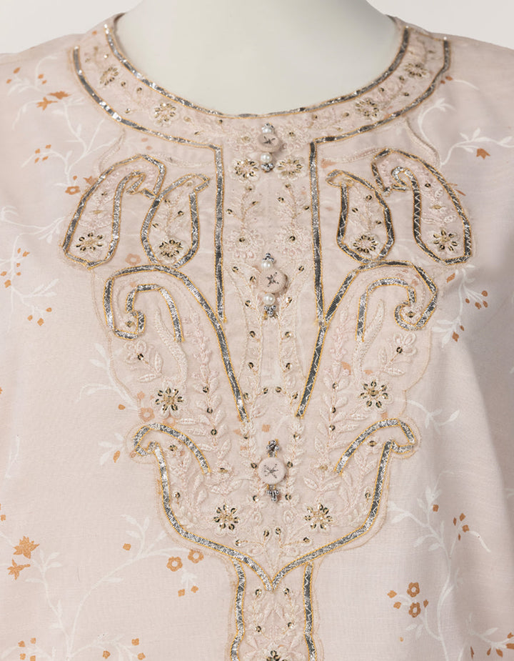 Raw Silk Peach Stitched Suit - J. Junaid Jamshed