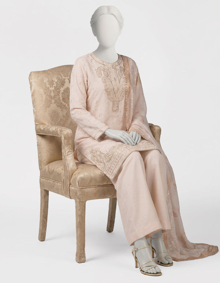 Raw Silk Peach Stitched Suit - J. Junaid Jamshed