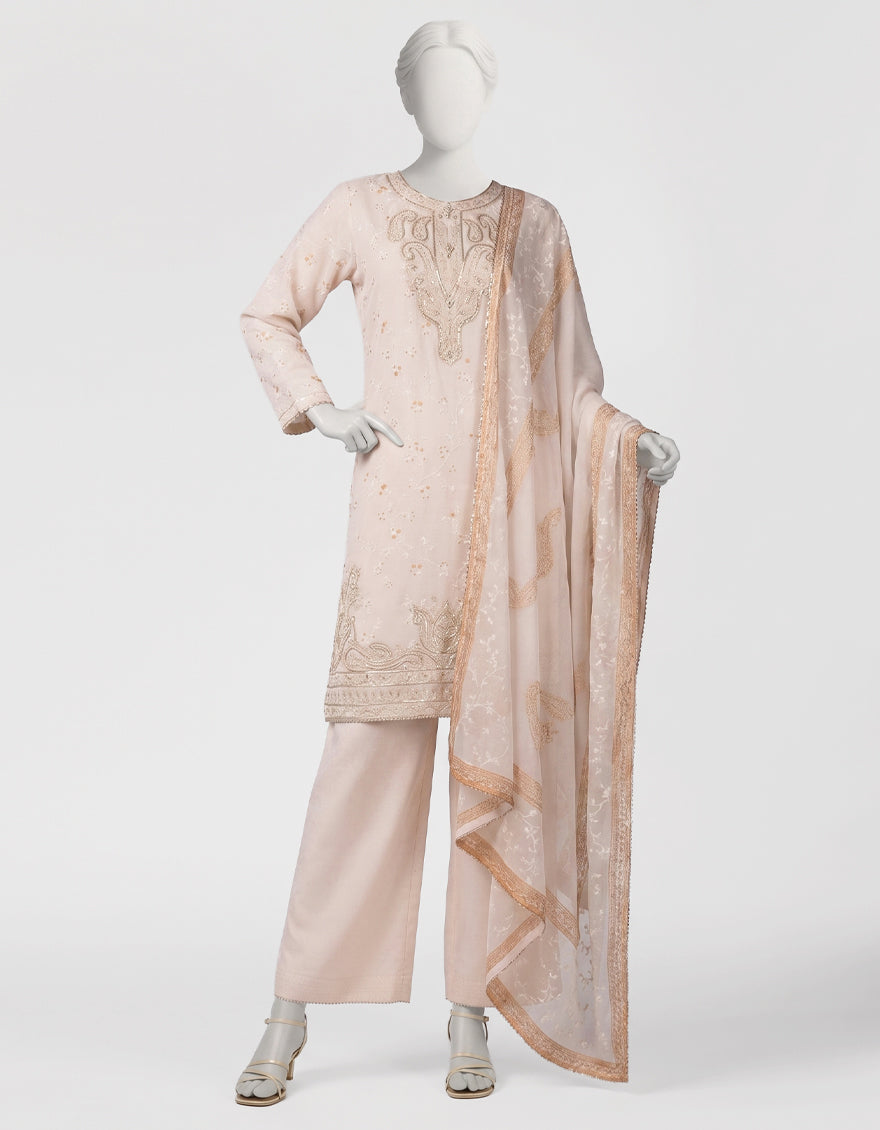 Raw Silk Peach Stitched Suit - J. Junaid Jamshed