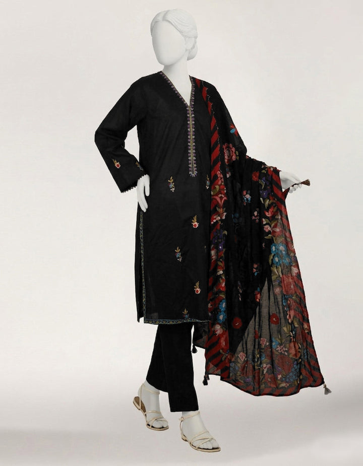 Lawn Black Stitched Suit - J. Junaid Jamshed
