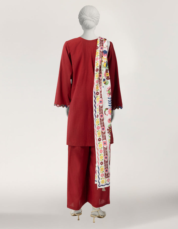 Lawn Maroon Stitched Suit - J. Junaid Jamshed