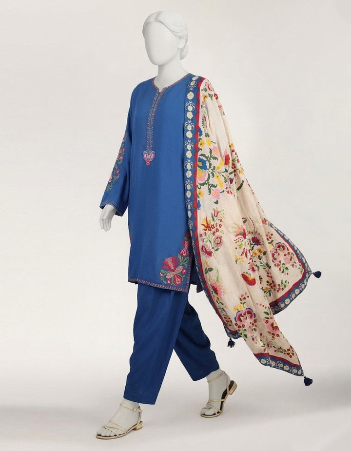 Lawn Blue Stitched Suit - J. Junaid Jamshed
