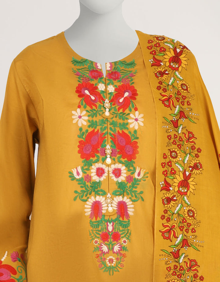Lawn Mustard Stitched Suit - J. Junaid Jamshed