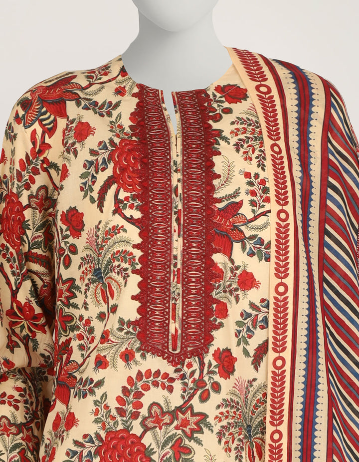 Lawn Multicolor Stitched Suit - J. Junaid Jamshed
