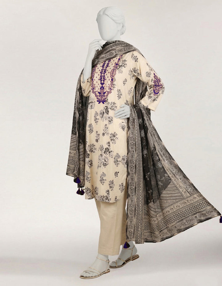 Lawn Beige Stitched Suit - J. Junaid Jamshed