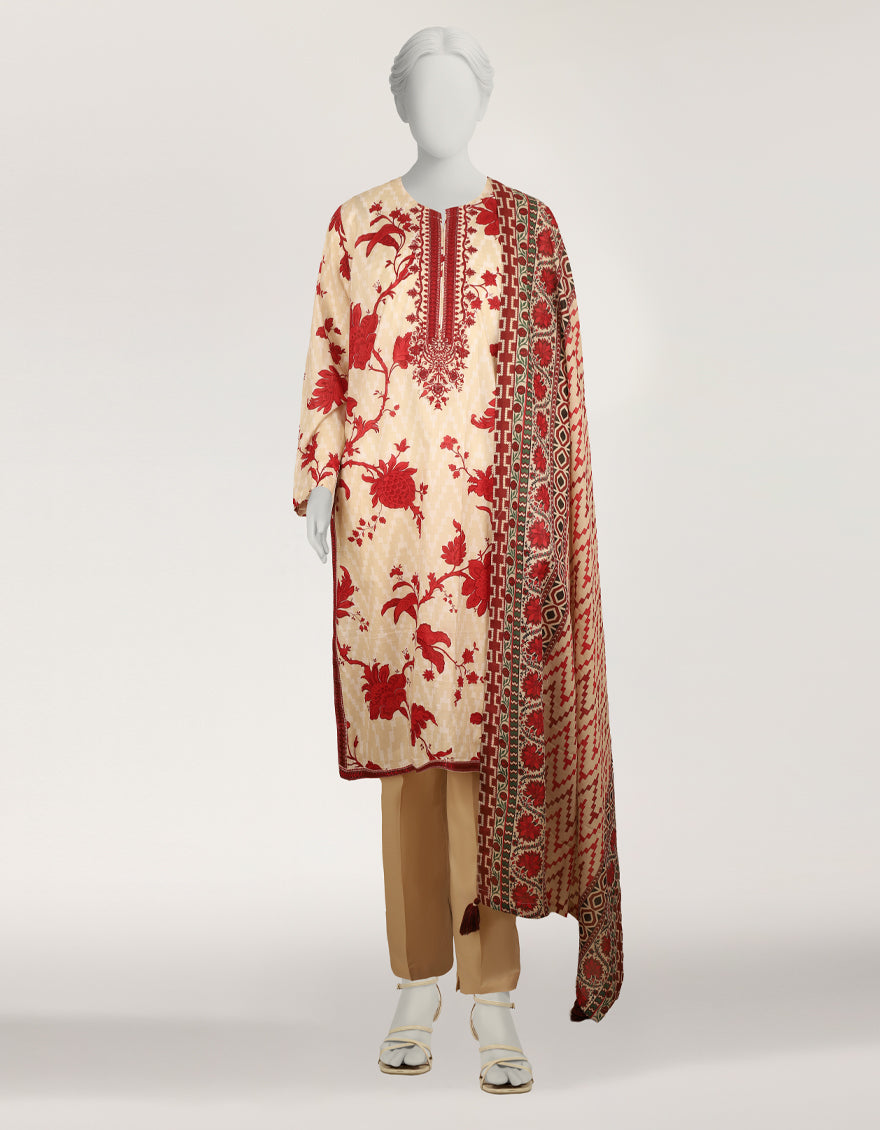Lawn Beige Stitched Suit - J. Junaid Jamshed