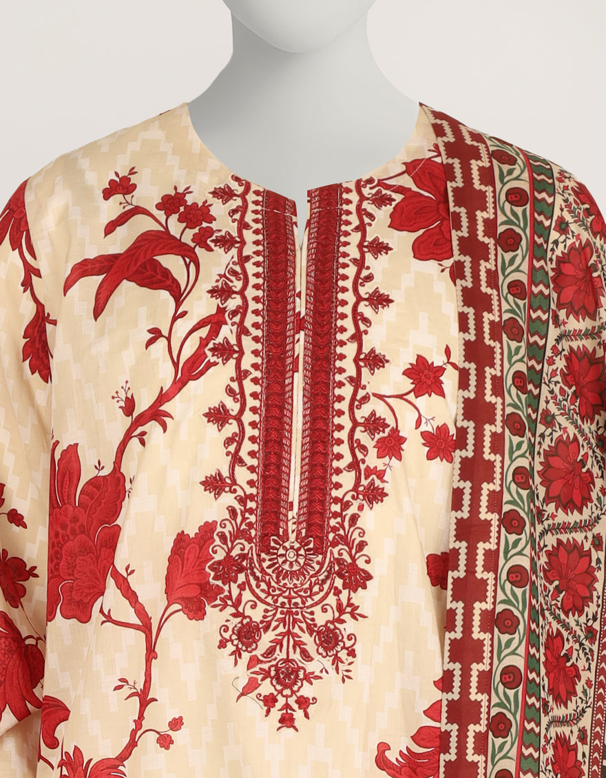 Lawn Beige Stitched Suit - J. Junaid Jamshed