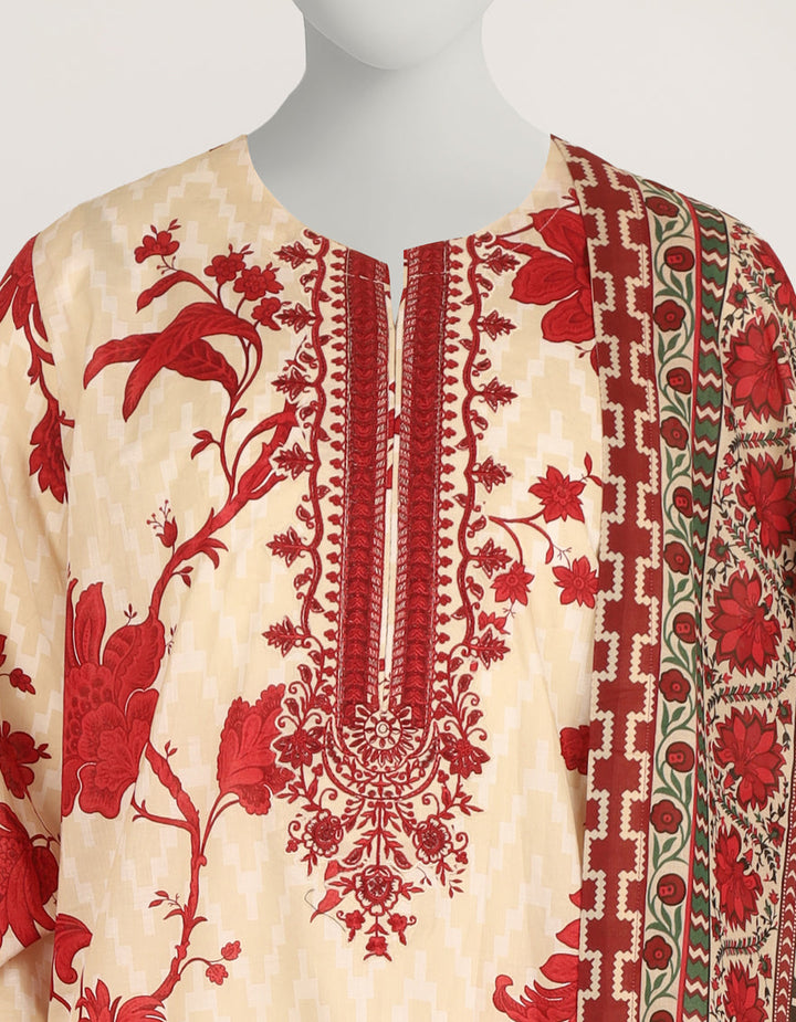 Lawn Beige Stitched Suit - J. Junaid Jamshed
