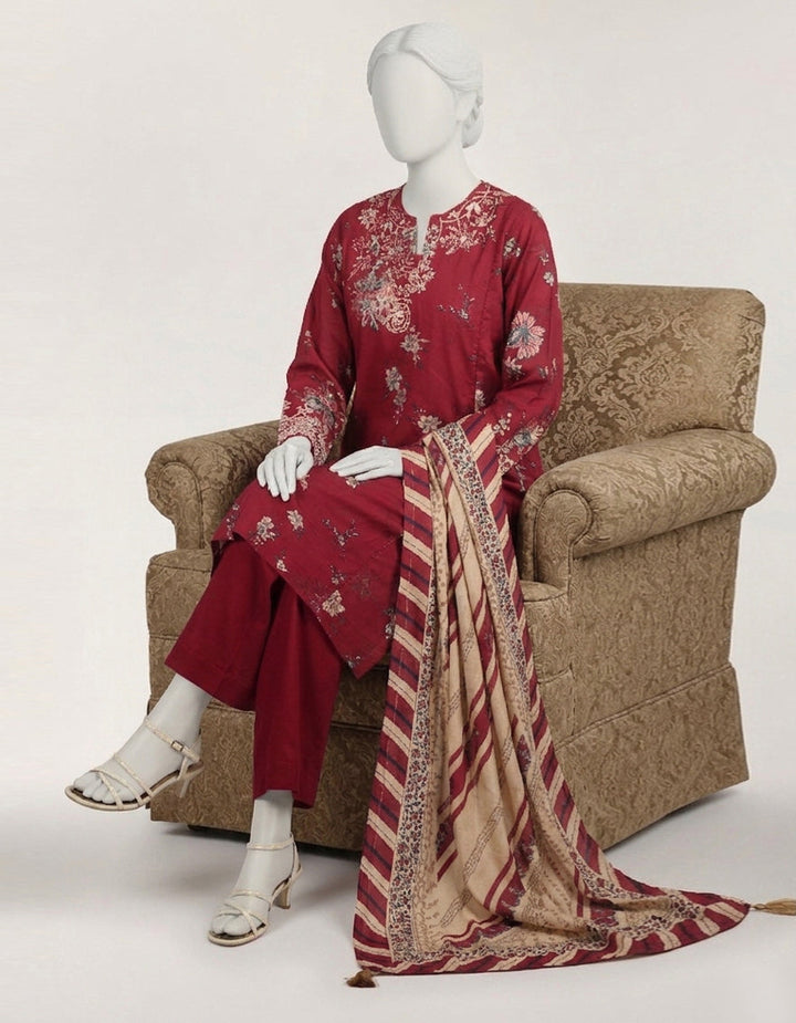 Lawn Maroon Stitched Suit - J. Junaid Jamshed