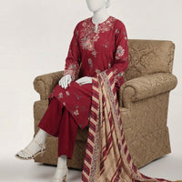Lawn Maroon Stitched Suit - J. Junaid Jamshed