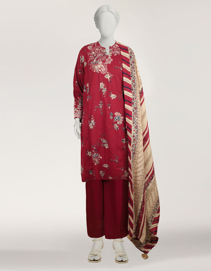 Lawn Maroon Stitched Suit - J. Junaid Jamshed