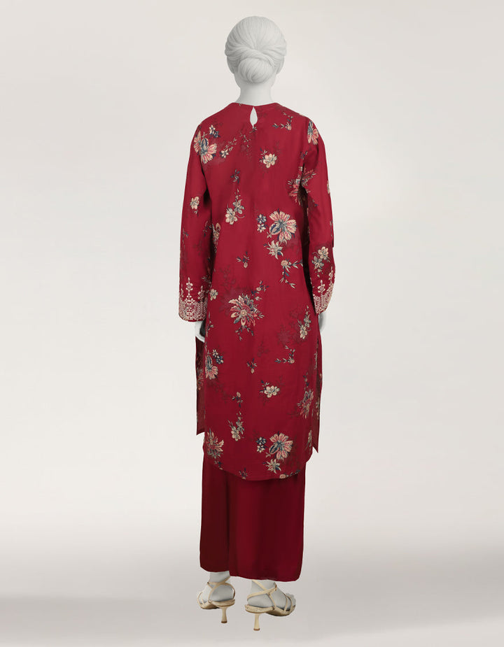 Lawn Maroon Stitched Suit - J. Junaid Jamshed