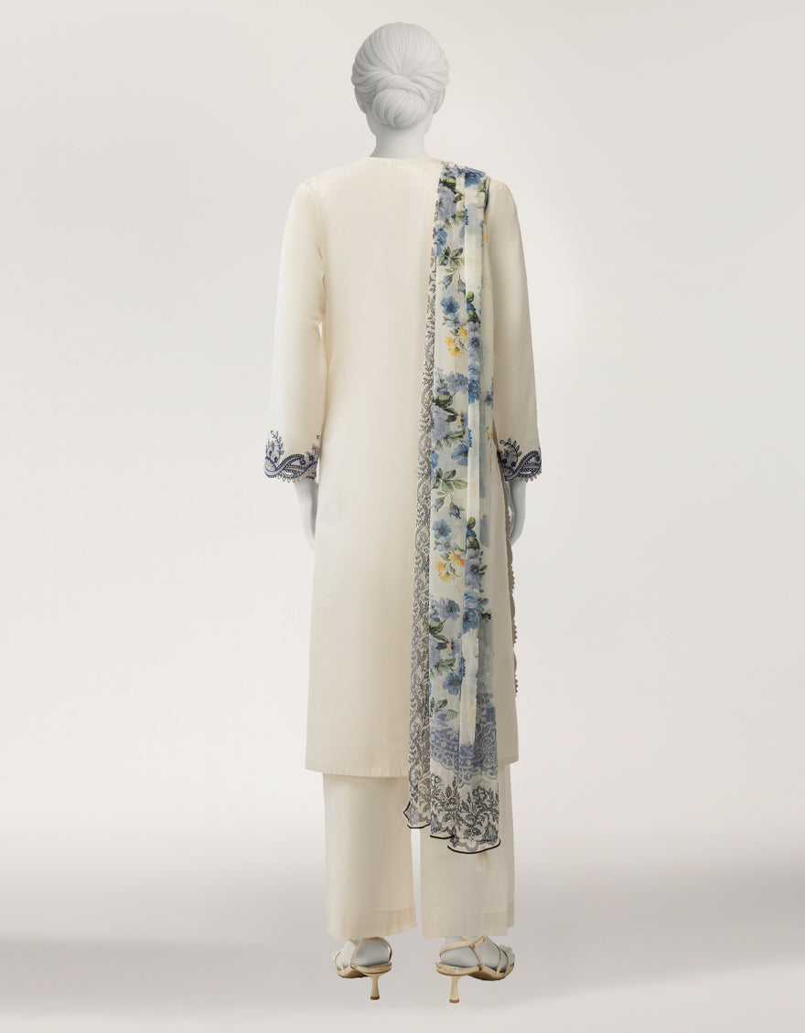 Lawn White Stitched Suit - J. Junaid Jamshed