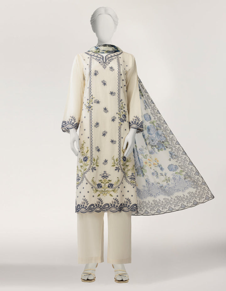 Lawn White Stitched Suit - J. Junaid Jamshed