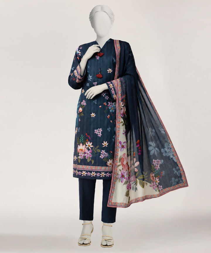 Lawn Dark Blue Stitched Suit - J. Junaid Jamshed