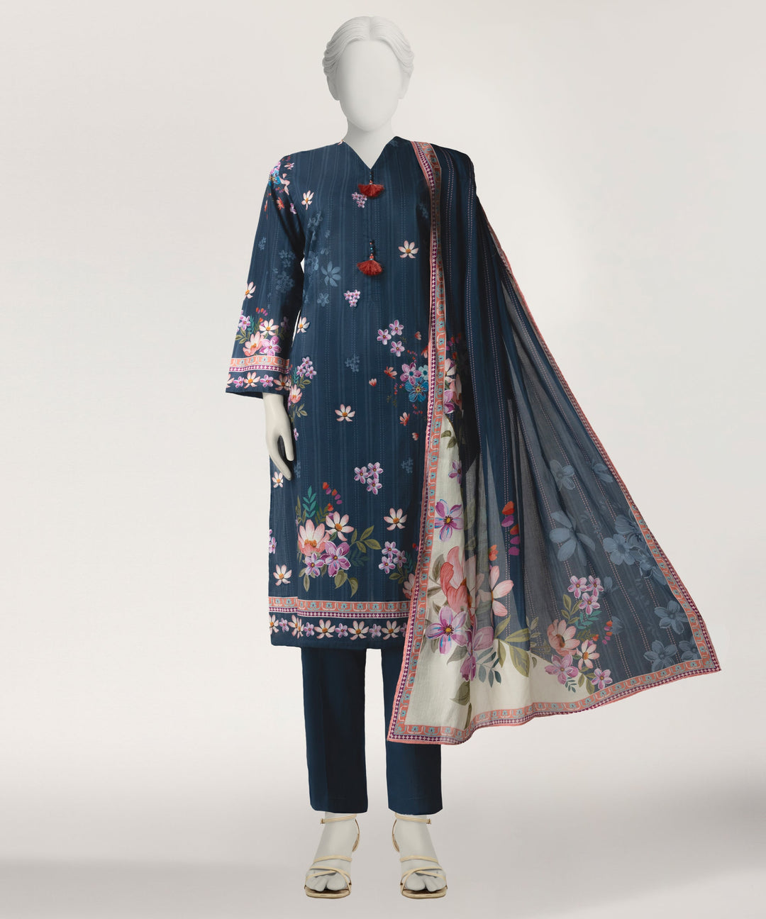 Lawn Dark Blue Stitched Suit - J. Junaid Jamshed
