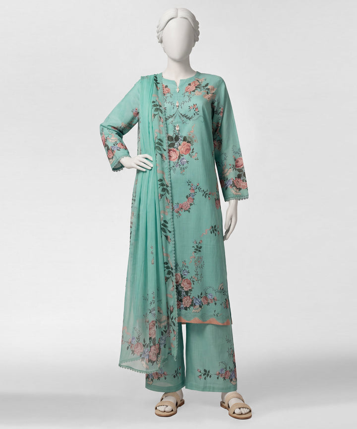Lawn Aqua Green Stitched Suit - J. Junaid Jamshed