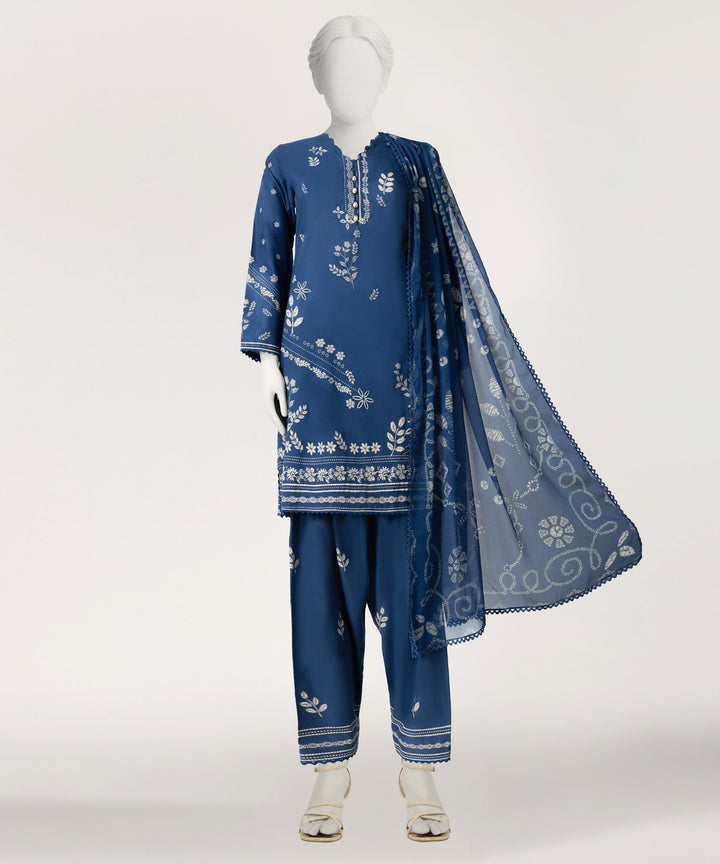 Lawn Blue Stitched Suit - J. Junaid Jamshed