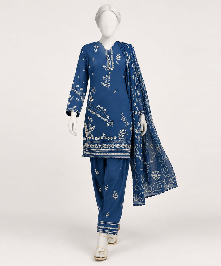 Lawn Blue Stitched Suit - J. Junaid Jamshed