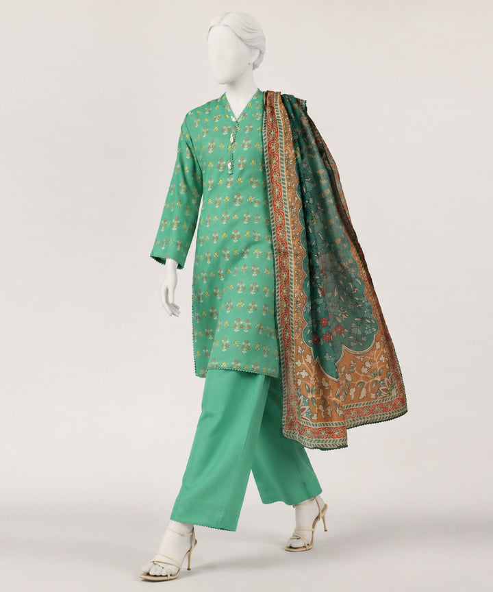Lawn Green Stitched Suit - J. Junaid Jamshed