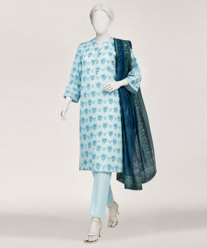 Lawn Sky Blue Stitched Suit - J. Junaid Jamshed