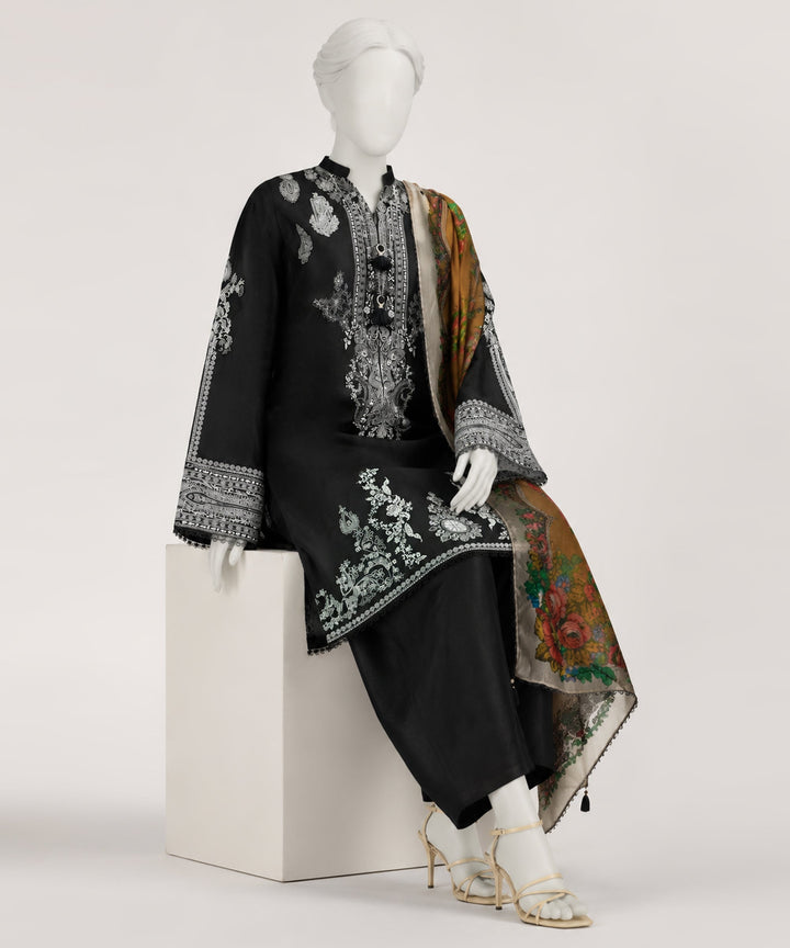 Lawn Black Stitched Suit - J. Junaid Jamshed