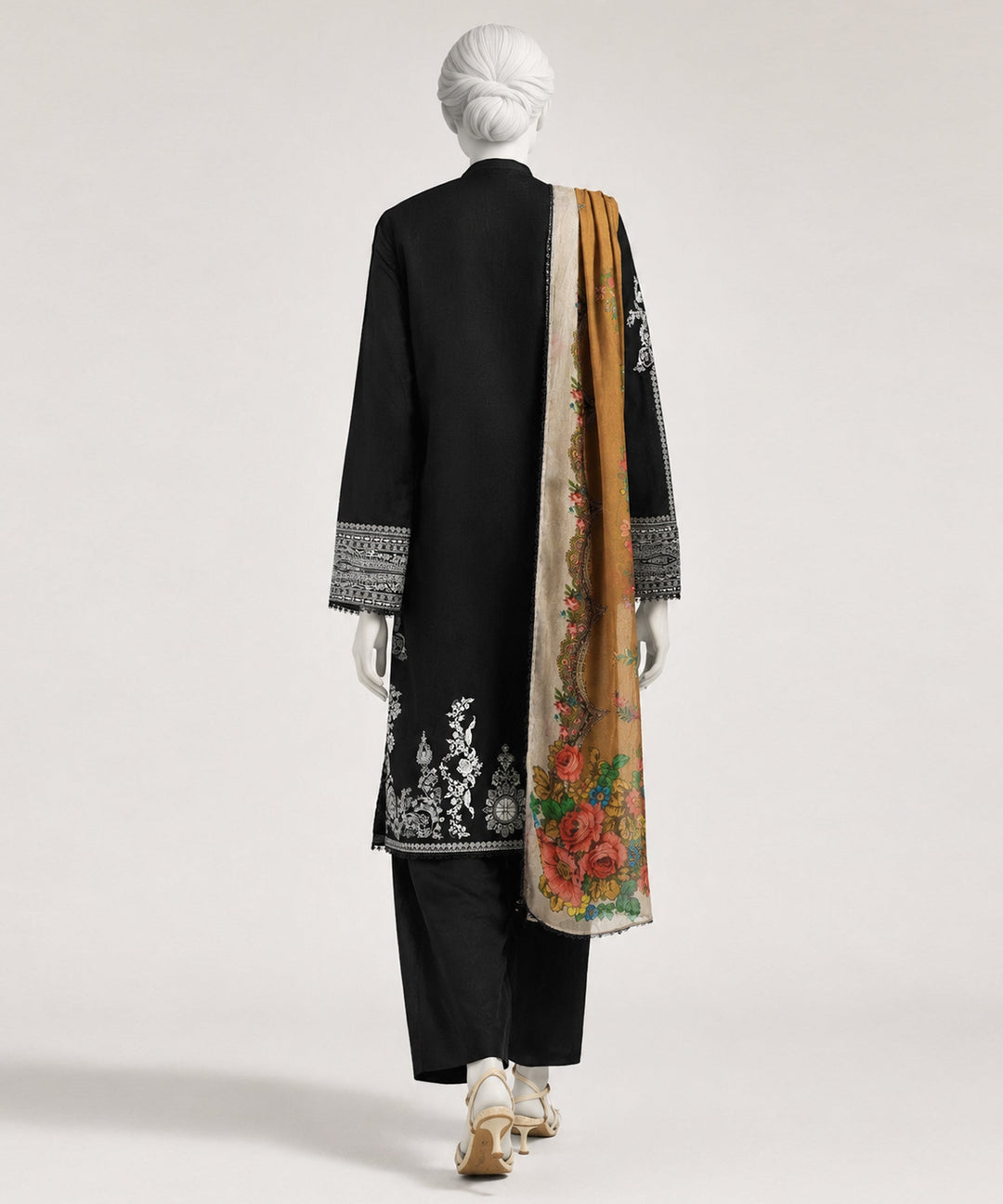 Lawn Black Stitched Suit - J. Junaid Jamshed