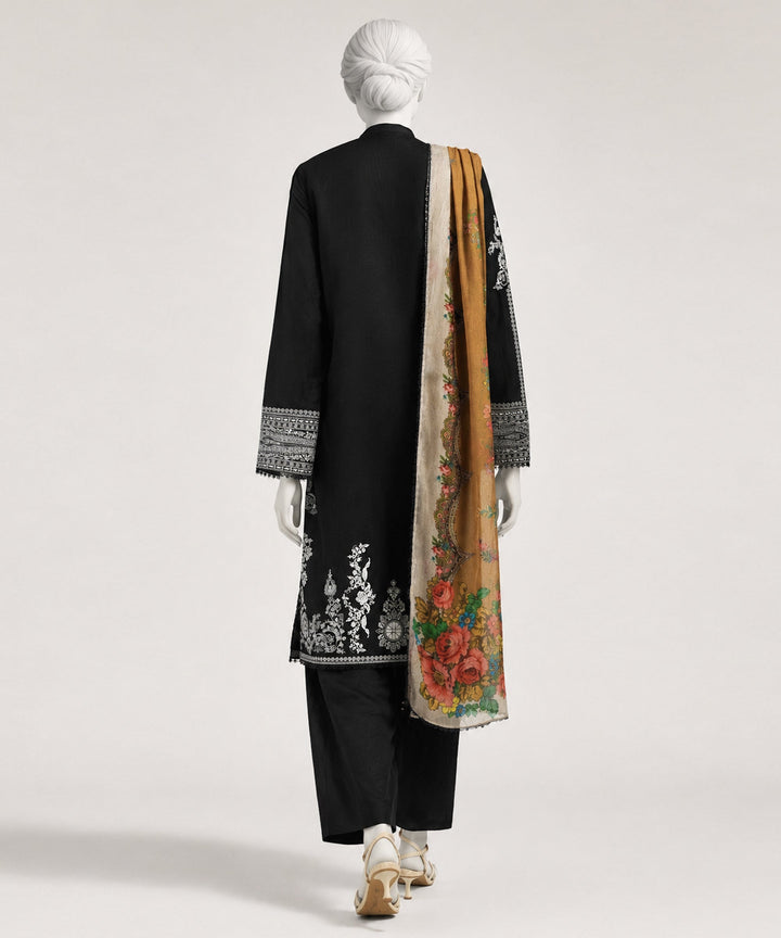 Lawn Black Stitched Suit - J. Junaid Jamshed
