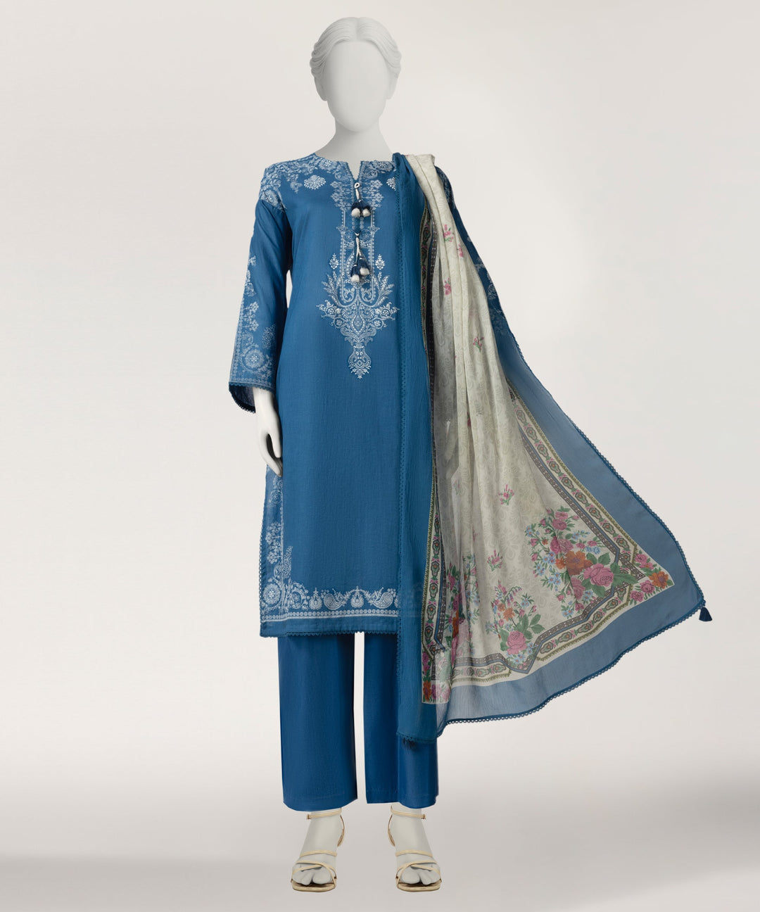 Lawn Blue Stitched Suit - J. Junaid Jamshed