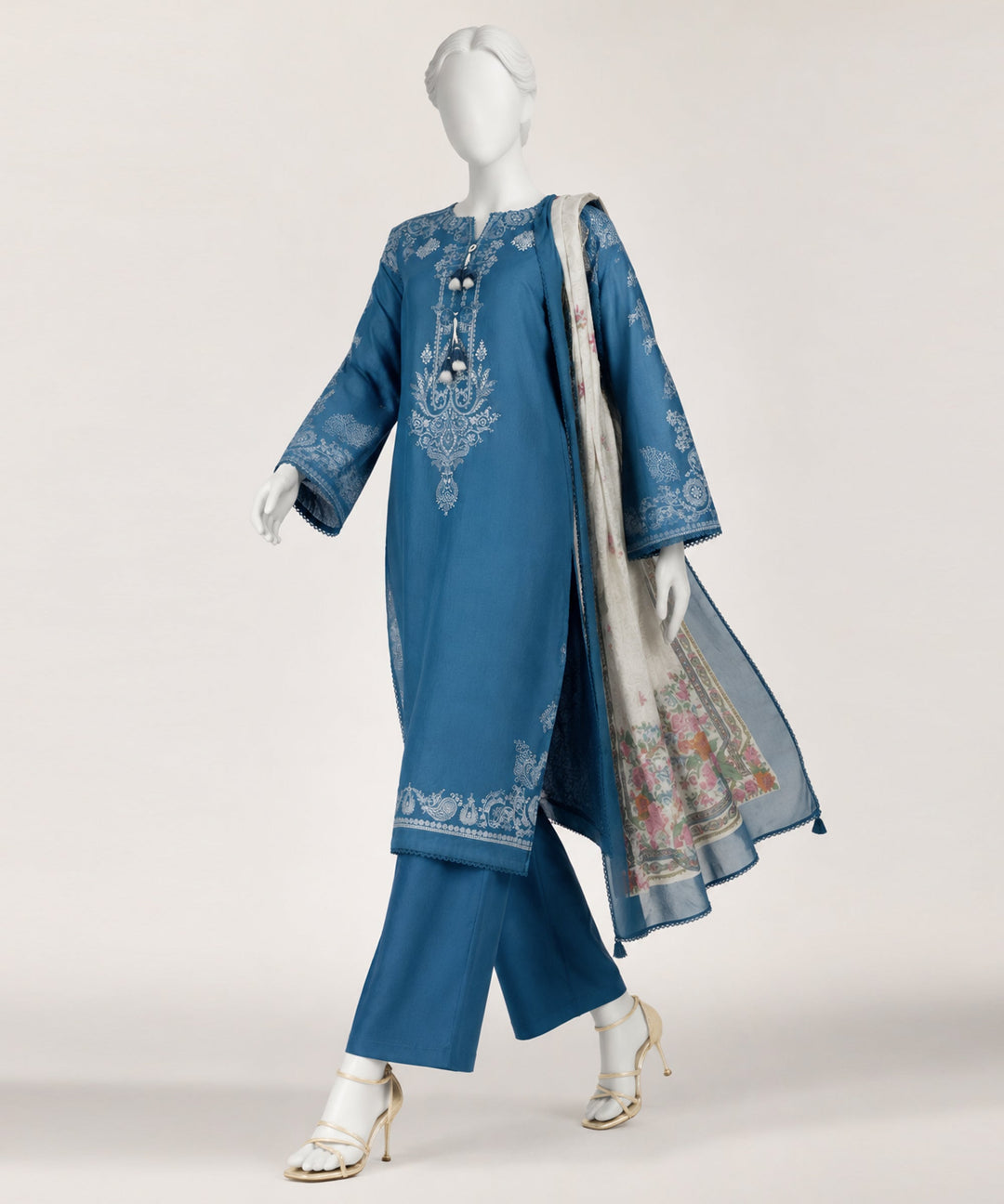 Lawn Blue Stitched Suit - J. Junaid Jamshed