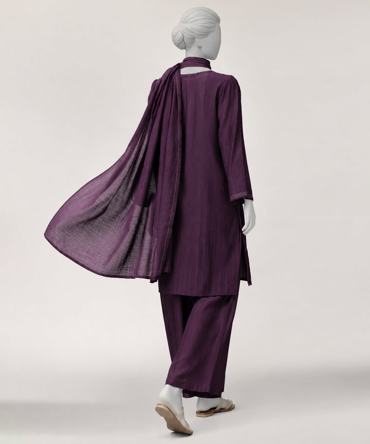 Dobby Purple Stitched Suit - J. Junaid Jamshed